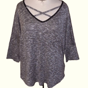 M Juicy Couture Embellished Criss Cross V Neck Lace Up‎ 3/4 Sleeve Shirt Heather